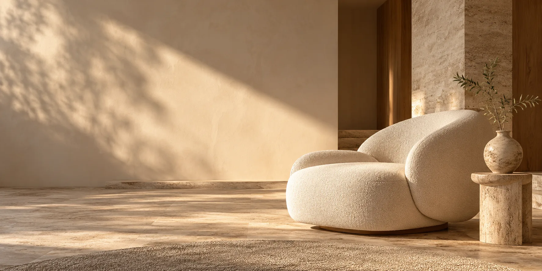 Fictional Morrow website concept, warm interior and sculptural furniture